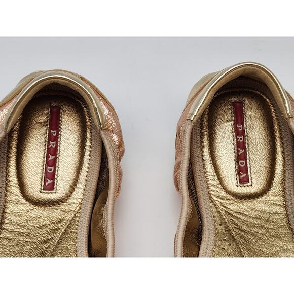 Prada Pink/Pewter Metallic Leather Elastic Loafer Flat Size 37.5 US 7 - Picture 10 of 15